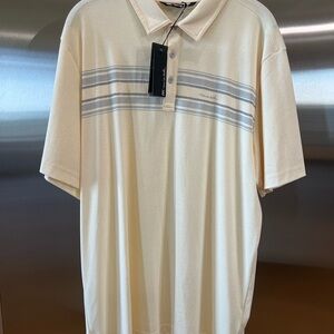 Travis Mathew XL pale yellow Polo with Gray Stripes